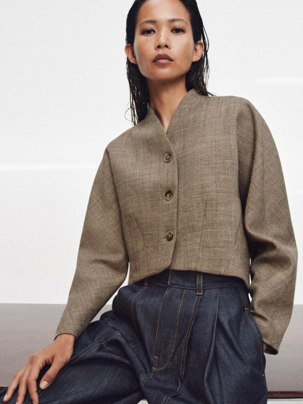 ZARA ZW COLLECTION WOOL BLEND CROPPED JACKET - Picture 3 of 7